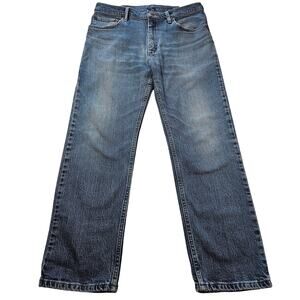 Wrangler 34x29 everyday work jeans casual comfort outdoor blue relaxed western ^